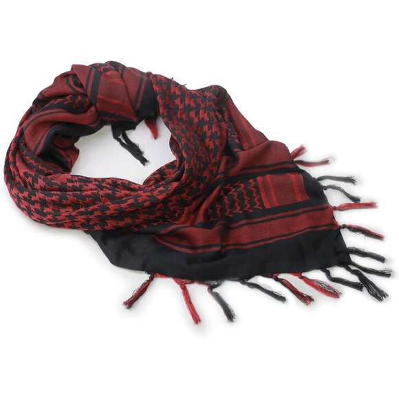 Men's Black/Red Military Shemagh Tactical Desert Cotton Keffiyeh Scarf Wrap - Picture 2 of 9